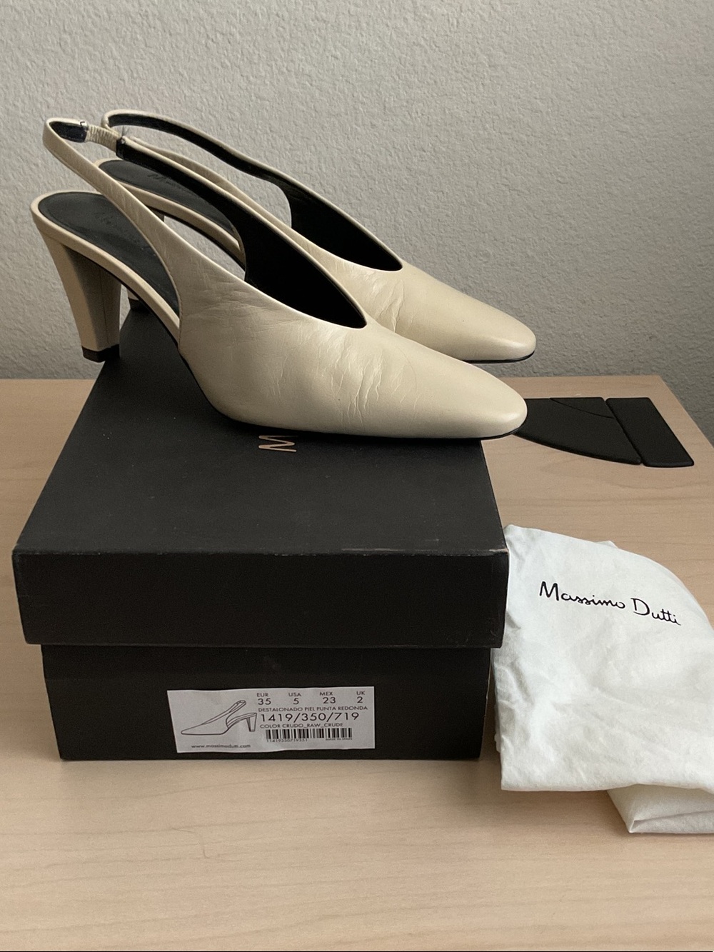 Massimo Dutti Cream Leather Slingback Heels